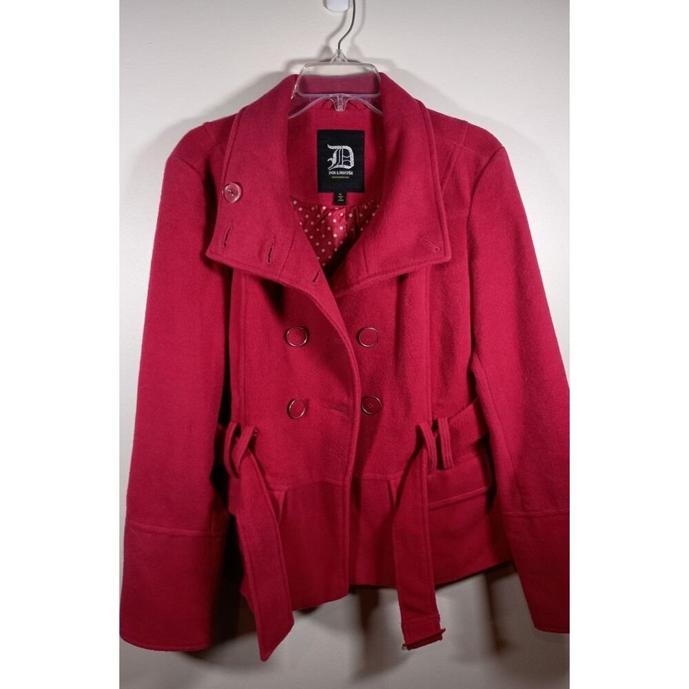 Y2K Dollhouse Outerwear Womens Pink Wool Blend Pea Coat Double Breasted Size XL